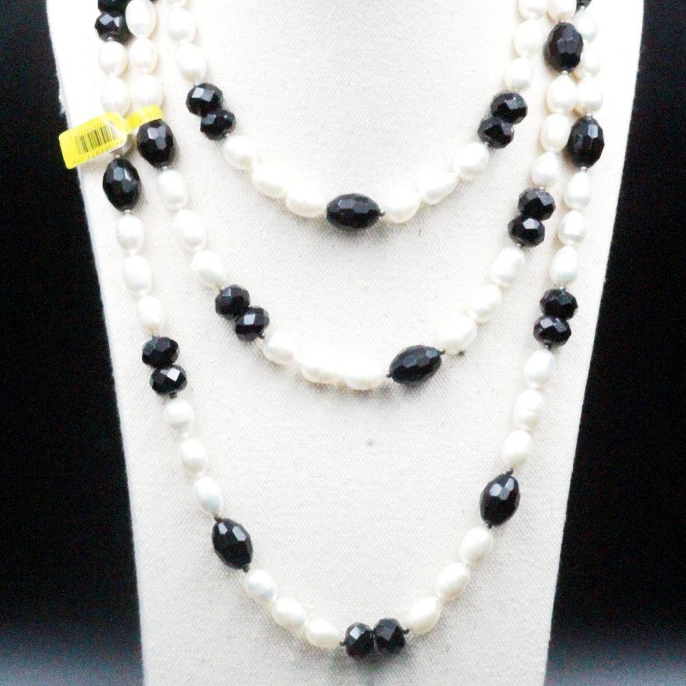 NWT Alexander Kalifano Las Vegas Freshwater Pearl Black Glass Bead Necklace